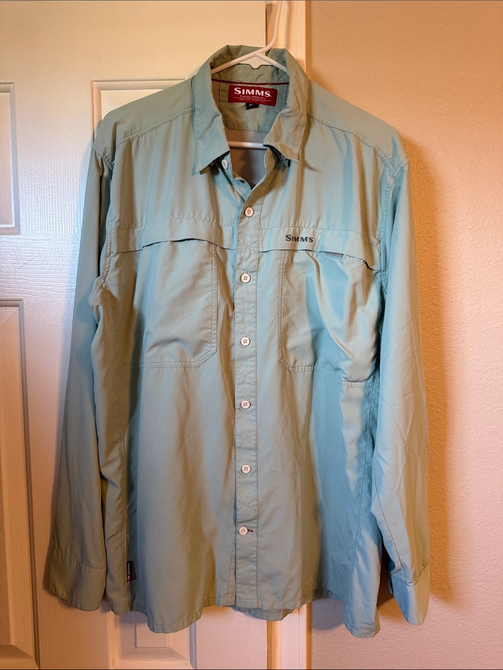 Simms Light Aqua Long Sleeve Performance Fishing Shirt